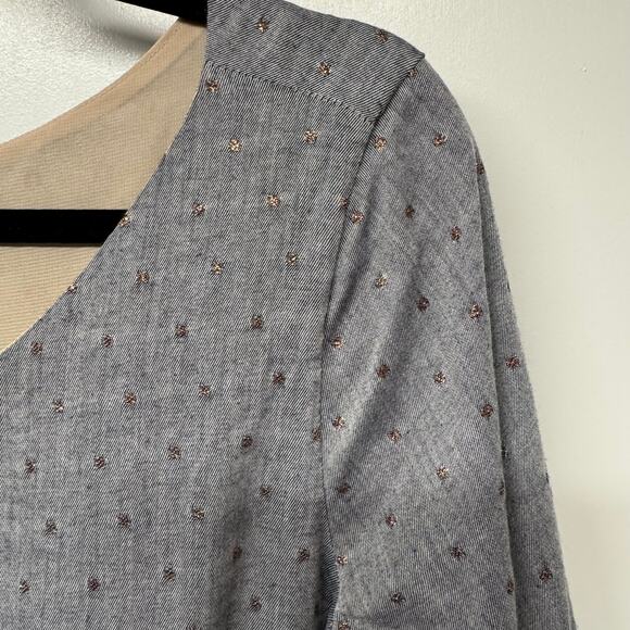 Paper Crown Drop Waist Blue Copper Dot Maternity Dress 3/4 Sleeve Size Small - Picture 3 of 10